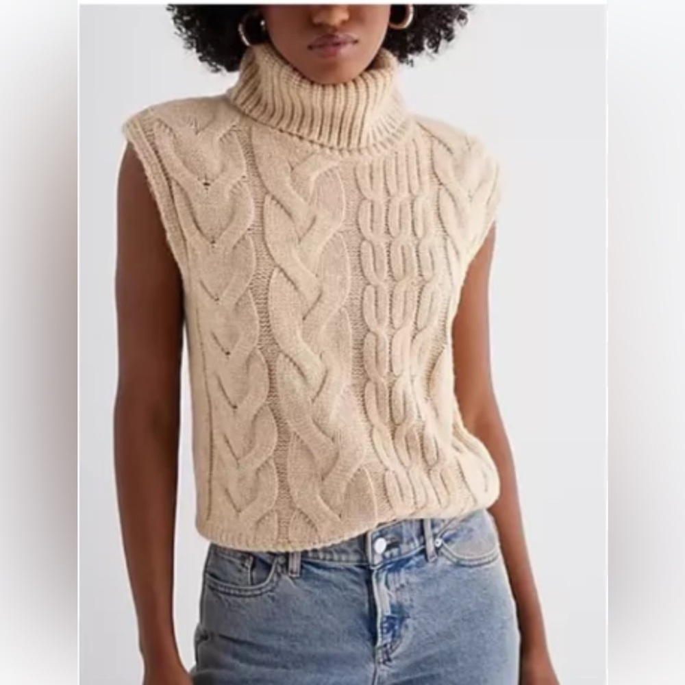 Express Cowl Neck Cable Knit Sweater Vest